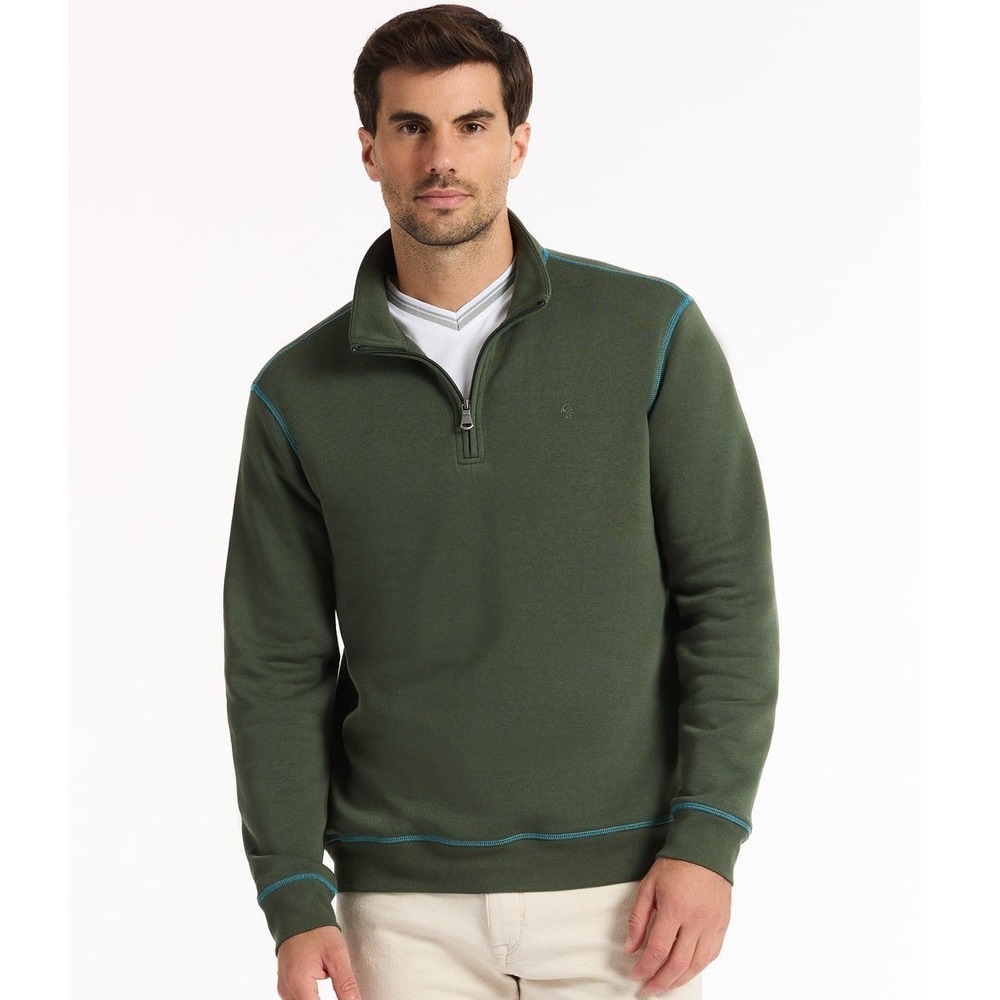 Robert Graham Fulham Quarter Zip Long Sleeve Knit Shirt Deep Forest Green Mens M